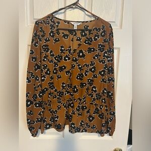 Nine West Tan and Black Floral Blouse